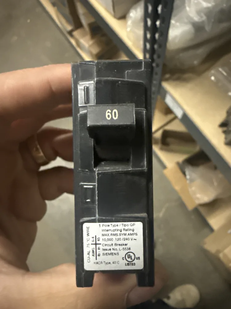 Siemens Q160 60A 1-Pole 120/240V Plug-In Breaker