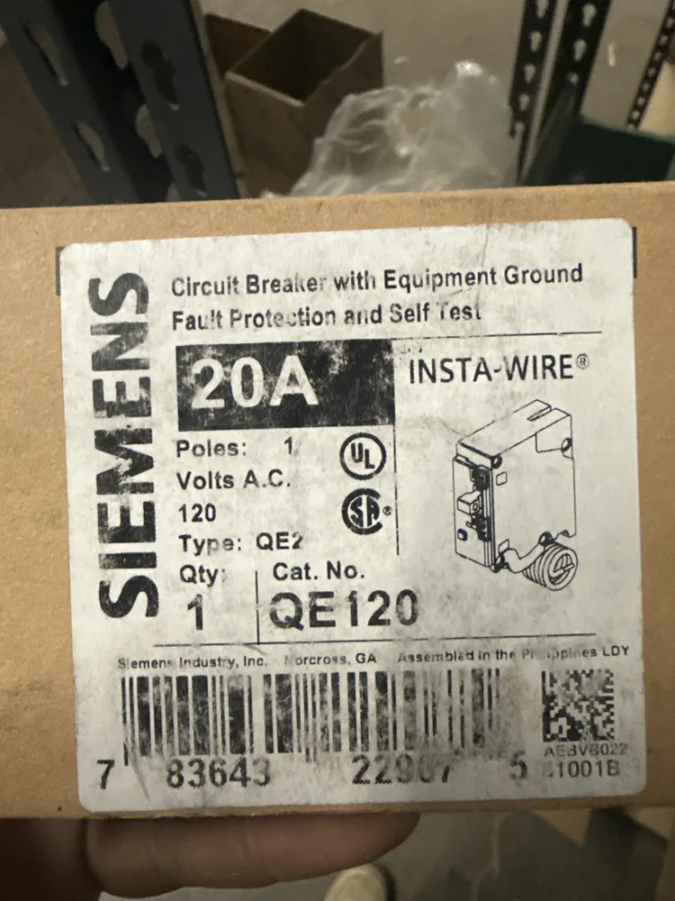 Siemens QE120 20A 1-Pole 120V Equipment Ground-Fault Breaker