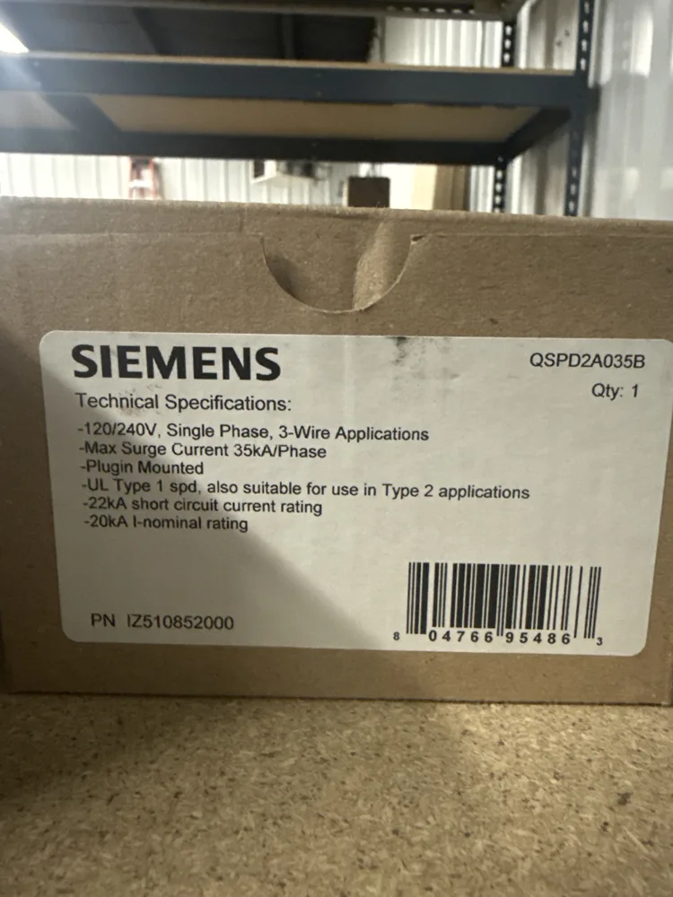 Siemens QSPD2A035B Plug-In Surge Protective Device, 120/240V, 35 kA, UL Type 1