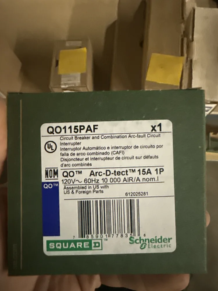 Square D QO115PAF 15A 1-Pole 120V Arc-Fault (AFCI) Plug-On-Neutral Breaker